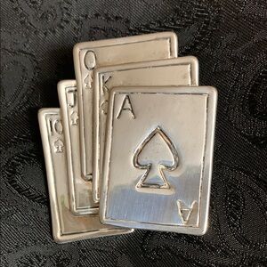 Silver Tone Royal Flush Playing Card Brooch/Pendant